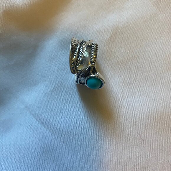 Size 6 Women Silver Sterling Handmade Snake Ring With Turqoise Stone Blue - Picture 2 of 7